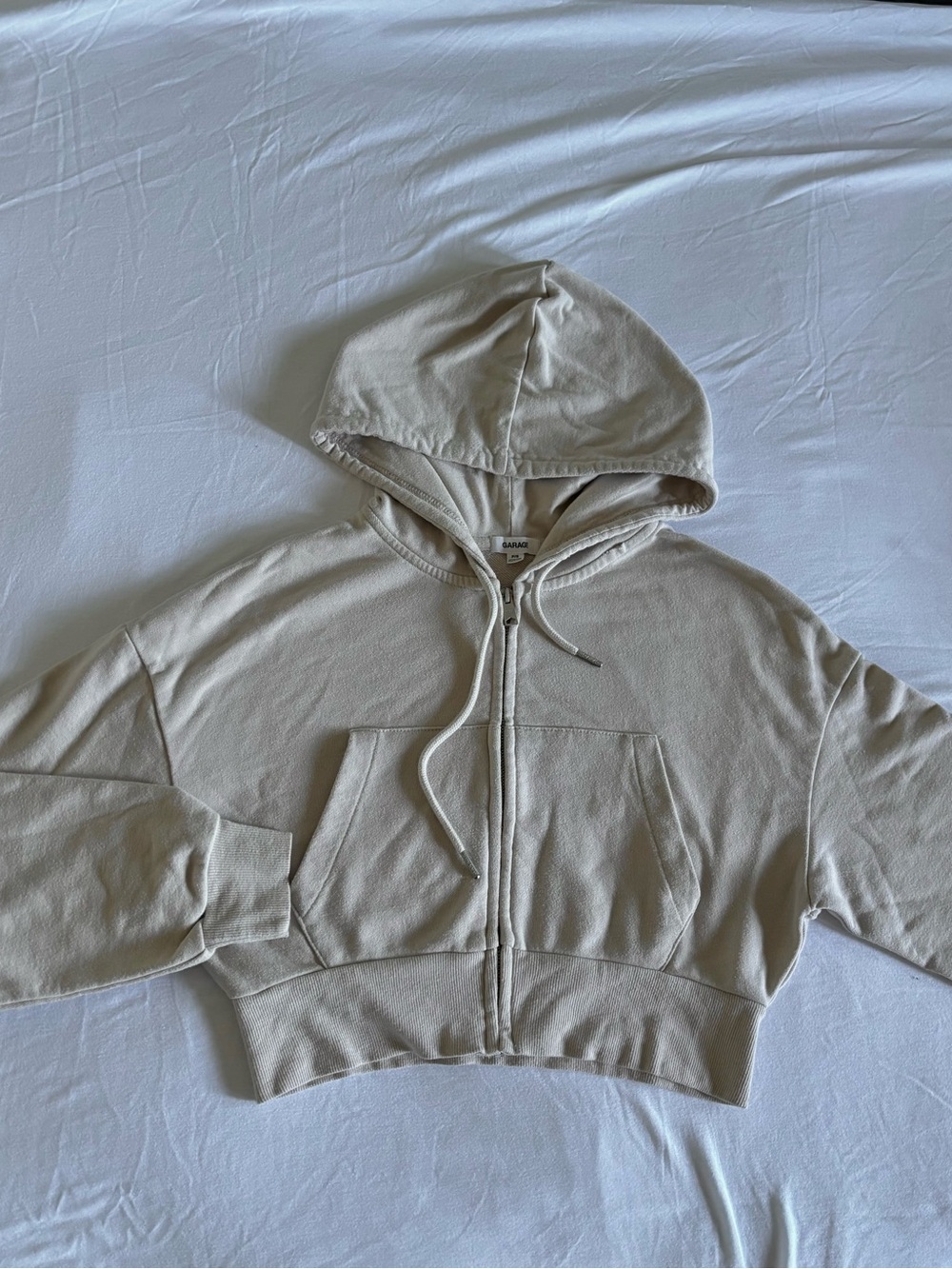 Womens Cropped Zip-Up Hoodie Jacket - Cream - Size S